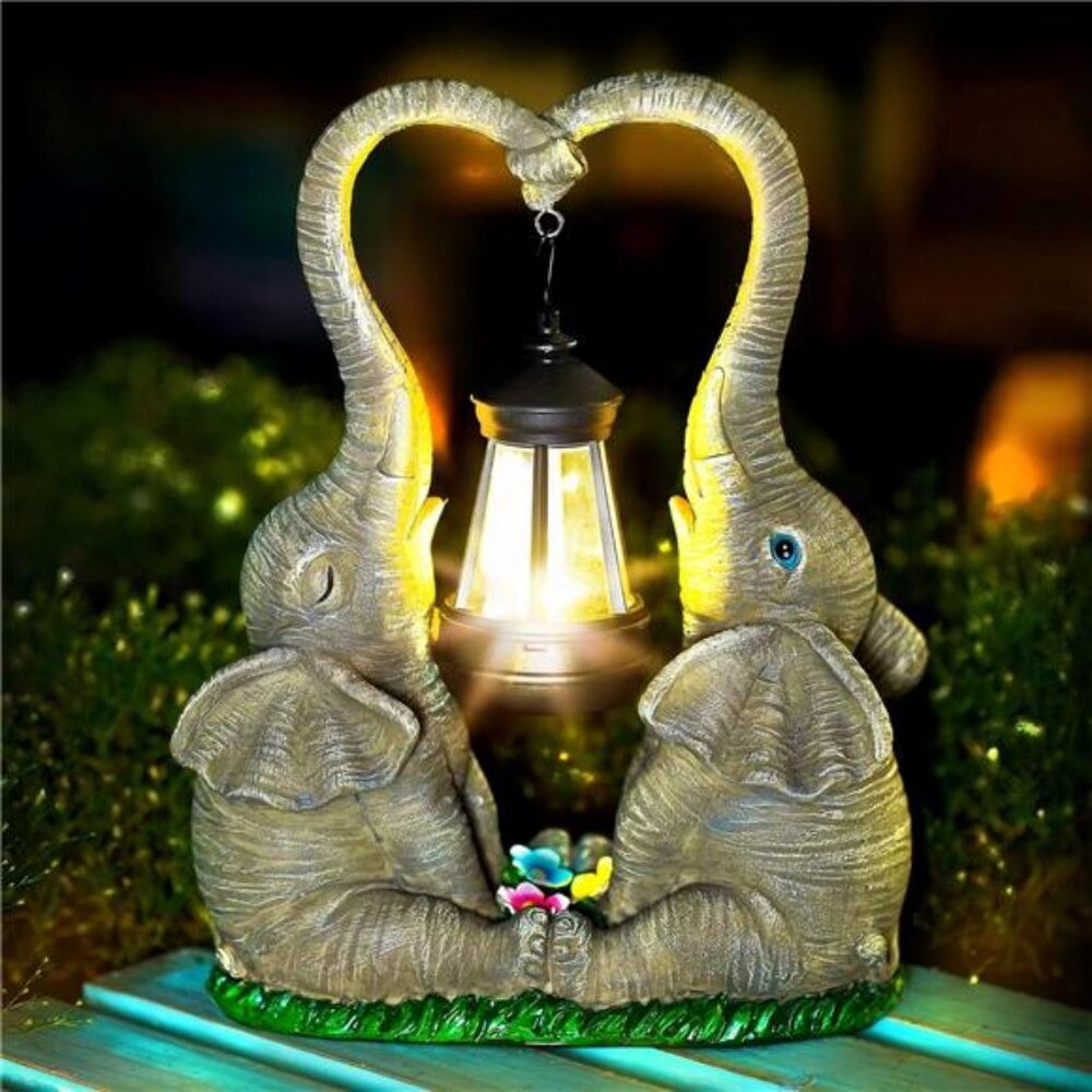 Elephant Statue Garden Decor with LED Solar Lights-Set of 2 Good Luck Elephant